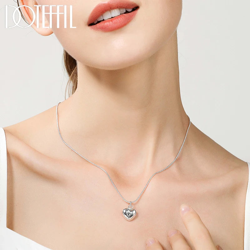 Collier Cœur Argent Chaîne Serpent 40-75cm Femme Mariage | MDN Store