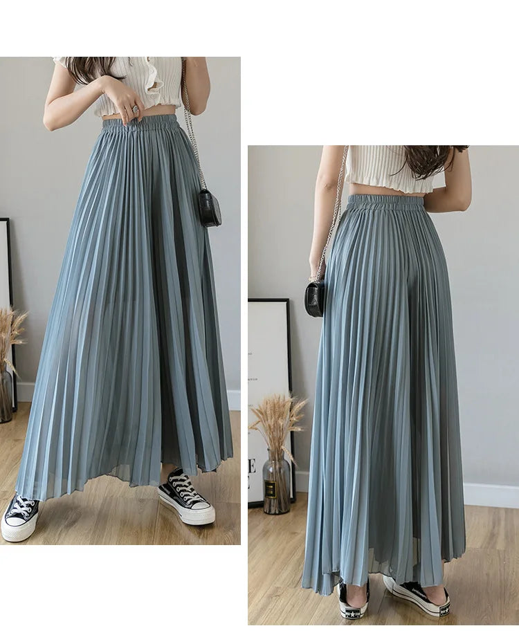 Pantalon Mousseline Plissé Taille Haute | MDN Store