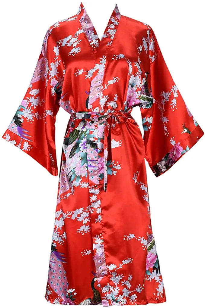 Kimono Femme Satin Floral Court Élégant | MDN