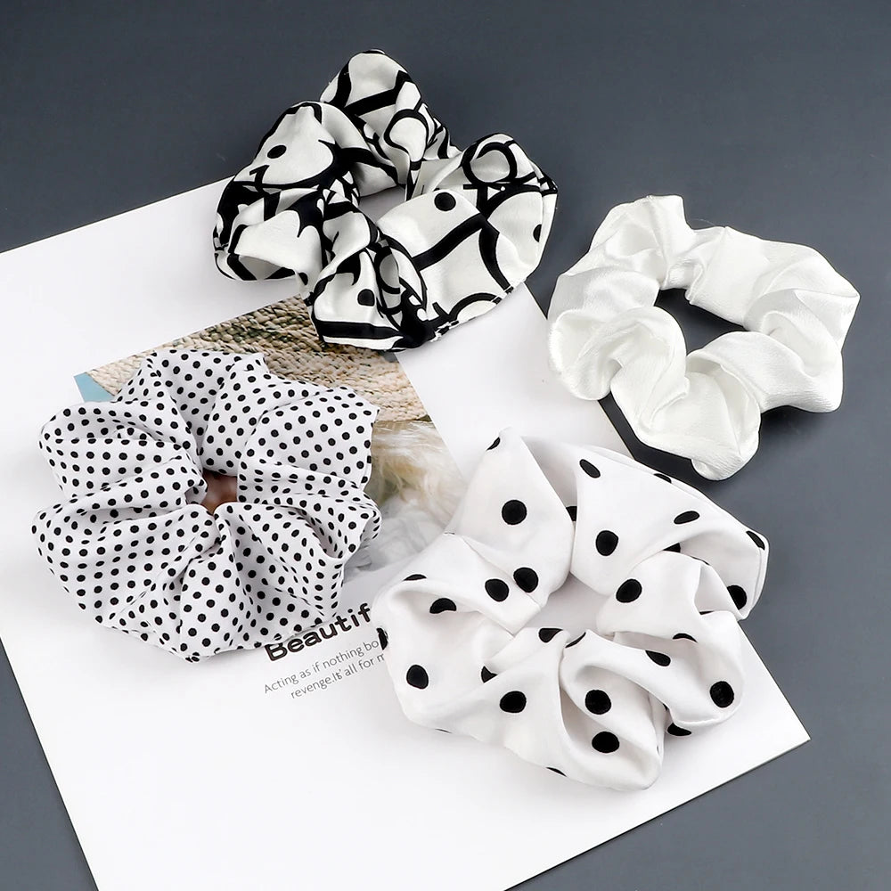 Lot de 3-5 Chouchous Satin Noir et Blanc - Élastiques Cheveux Élégants | MDN Store