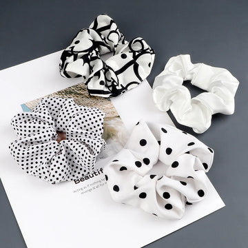 Lot de 3-5 Chouchous Satin Noir et Blanc - Élastiques Cheveux Élégants | MDN Store