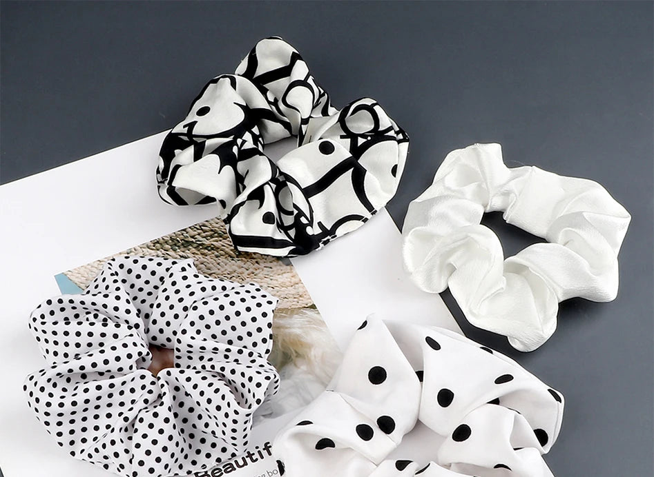 Lot de 3-5 Chouchous Satin Noir et Blanc - Élastiques Cheveux Élégants | MDN Store