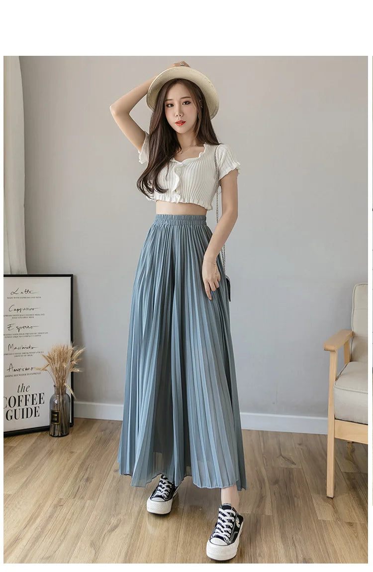 Pantalon Mousseline Plissé Taille Haute | MDN Store
