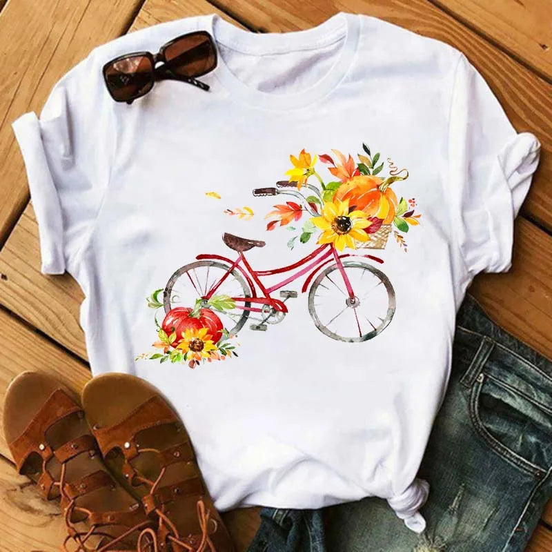T-Shirt Velo et Tournesol Femme Harajuku Manches Courtes | MDN Store 25