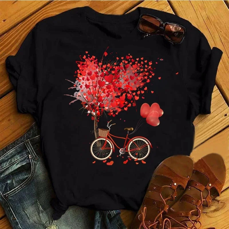 T-Chemise Coquelicot Rouge Noir Harajuku Femme | MDN Store