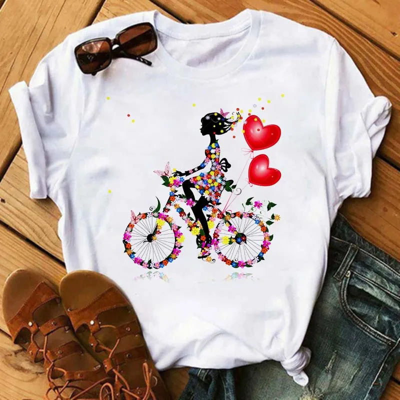 T-Shirt Velo et Tournesol Femme Harajuku Manches Courtes | MDN Store 25
