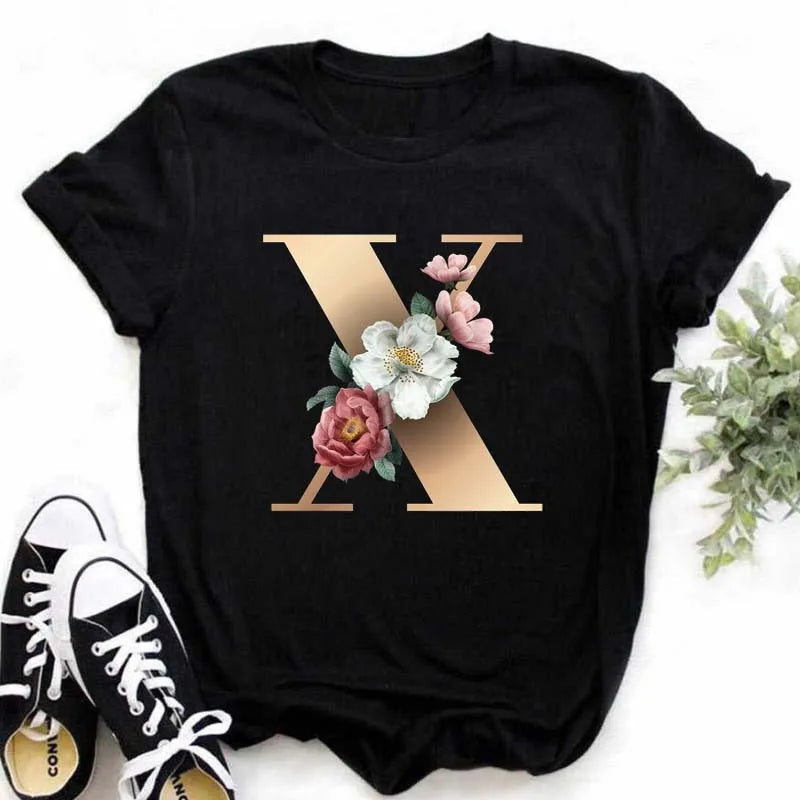 T-Shirt Alphabet Imprimé Femme Style Harajuku Décontracté | MDN Store 25