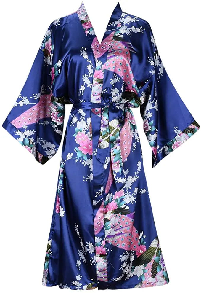 Kimono Femme Satin Floral Court Élégant | MDN