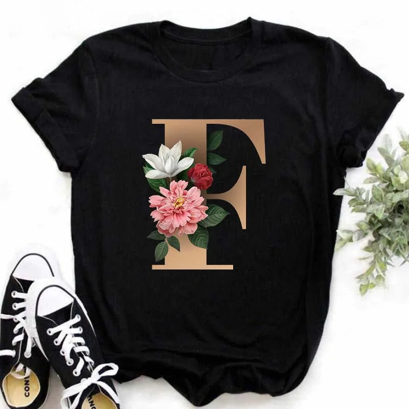 T-Shirt Alphabet Imprimé Femme Style Harajuku Décontracté | MDN Store 25
