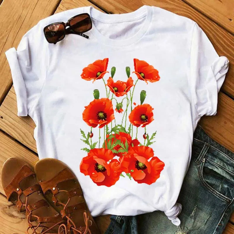 T-Chemise Coquelicots Rouges Style 90s Femme | MDN Store