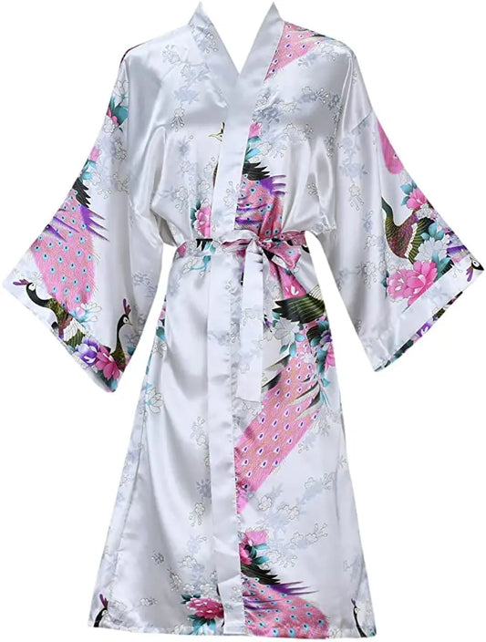 Kimono Femme Satin Floral Court Élégant | MDN