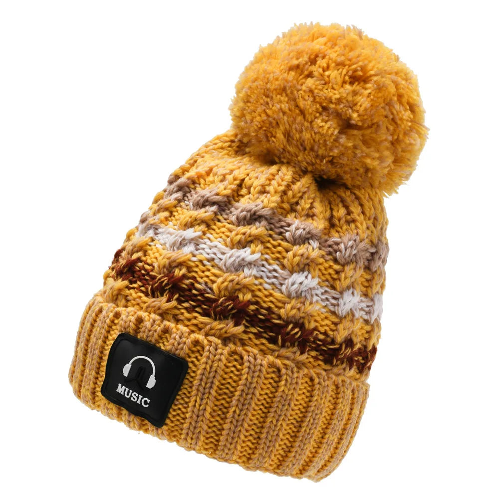 Bonnet Femme Hiver Épais Tricot avec Pompon Chenille Doublure Polaire | MDN