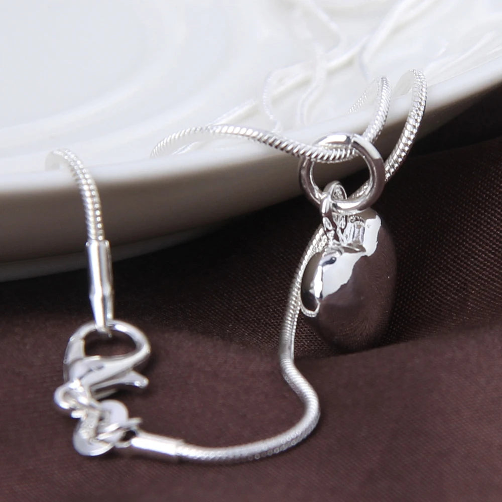 Collier Cœur Argent Chaîne Serpent 40-75cm Femme Mariage | MDN Store