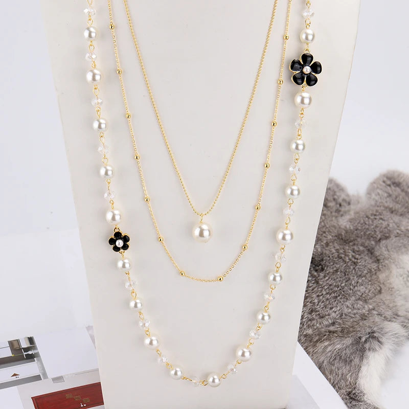 Sautoir Perles Long Fleur Camélia Mariage | MDN Store