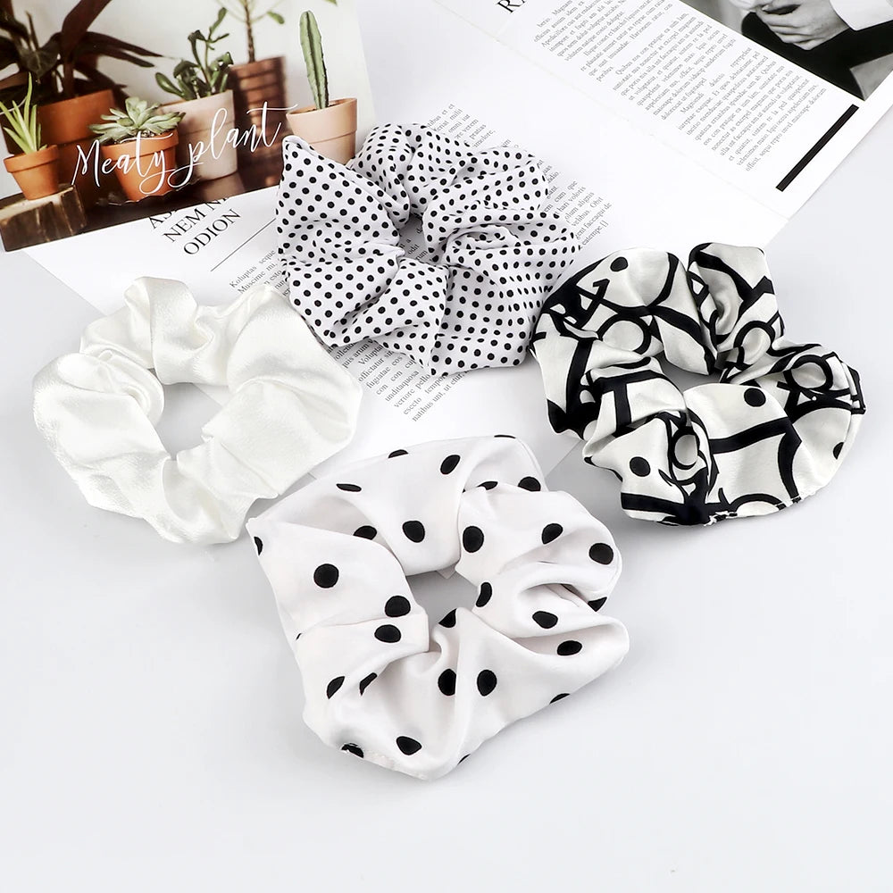 Lot de 3-5 Chouchous Satin Noir et Blanc - Élastiques Cheveux Élégants | MDN Store