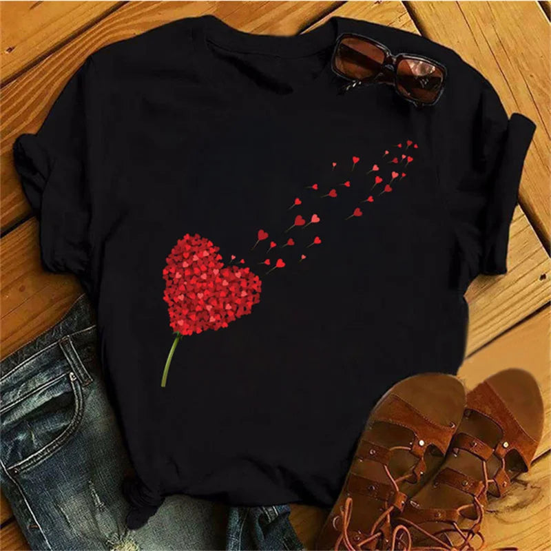 T-Chemise Coquelicot Rouge Noir Harajuku Femme | MDN Store