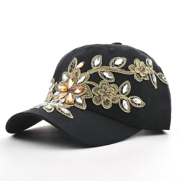 Casquette Baseball Denim Broderie Fleur Femme Reglable Ete | MDN Store 25