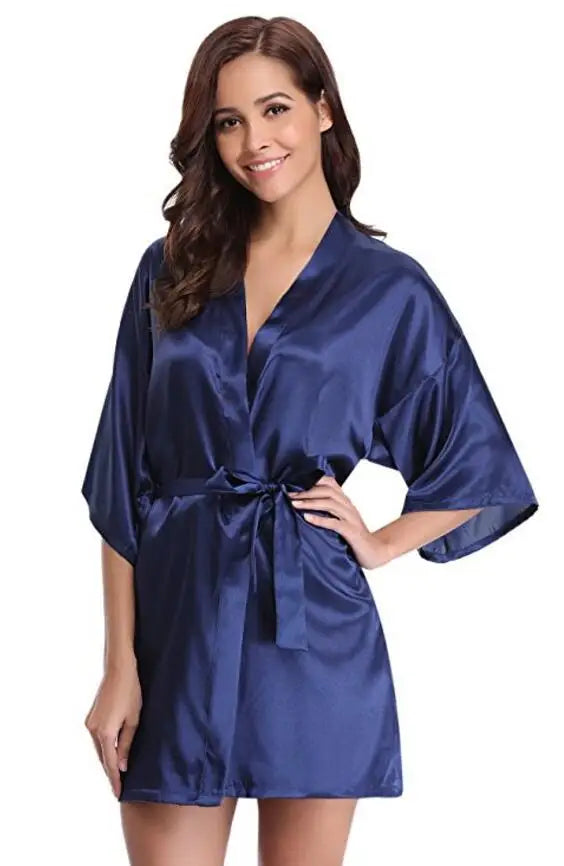 Kimono Peignoir Satin Bleu Marine | MDN Store