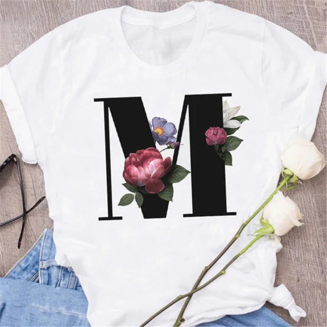 T-Shirt Alphabet Imprimé Femme Style Harajuku Décontracté | MDN Store 25