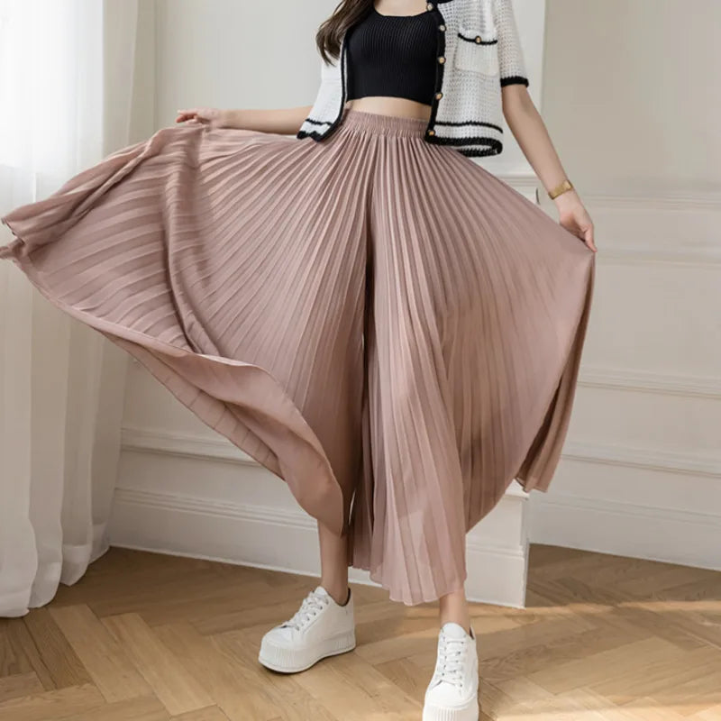 Pantalon Mousseline Plissé Taille Haute | MDN Store