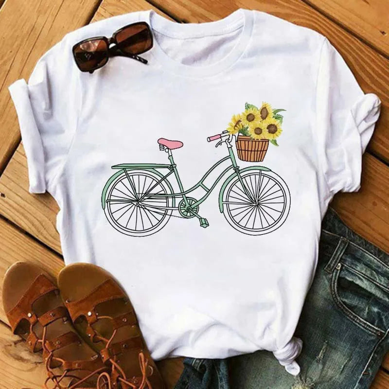T-Shirt Velo et Tournesol Femme Harajuku Manches Courtes | MDN Store 25
