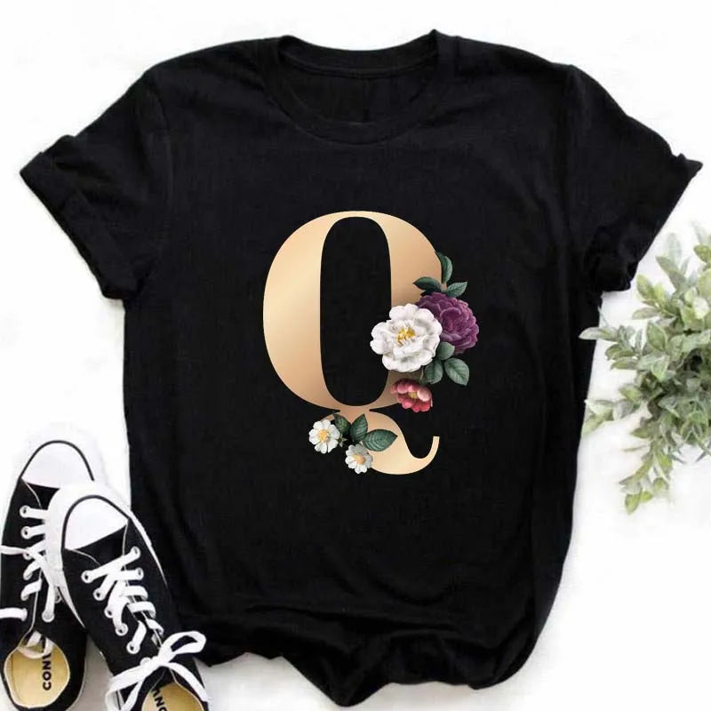 T-Shirt Alphabet Imprimé Femme Style Harajuku Décontracté | MDN Store 25