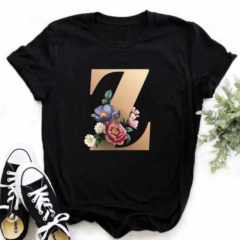 T-Shirt Alphabet Imprimé Femme Style Harajuku Décontracté | MDN Store 25