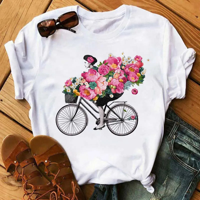 T-Shirt Velo et Tournesol Femme Harajuku Manches Courtes | MDN Store 25