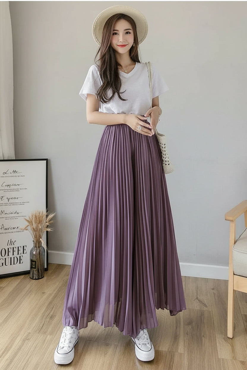 Pantalon Mousseline Plissé Taille Haute | MDN Store