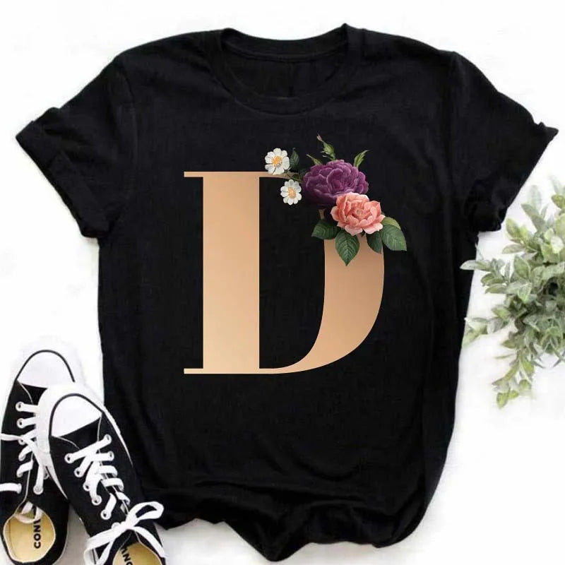 T-Shirt Alphabet Imprimé Femme Style Harajuku Décontracté | MDN Store 25