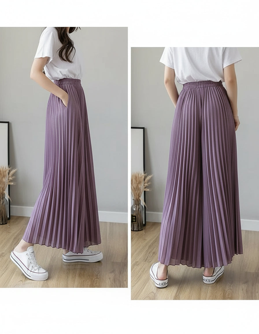 Pantalon Mousseline Plissé Taille Haute | MDN Store