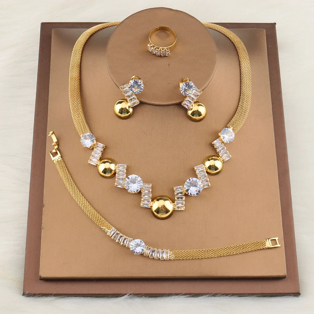 Parure Bijoux Mariage Femme Zircon Collier Boucles Bague Bracelet | MDN Store 25