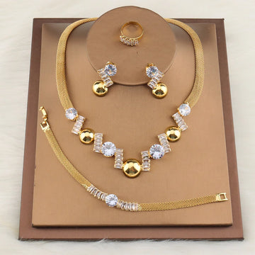 Parure Bijoux Mariage Femme Zircon Collier Boucles Bague Bracelet | MDN Store 25