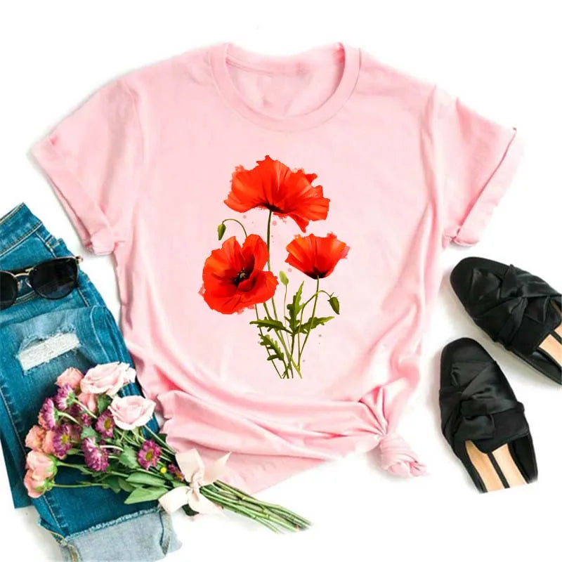 T-Chemise Coquelicots Rouges Style 90s Femme | MDN Store