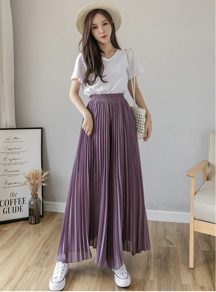 Pantalon Mousseline Plissé Taille Haute | MDN Store