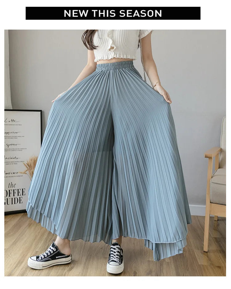 Pantalon Mousseline Plissé Taille Haute | MDN Store