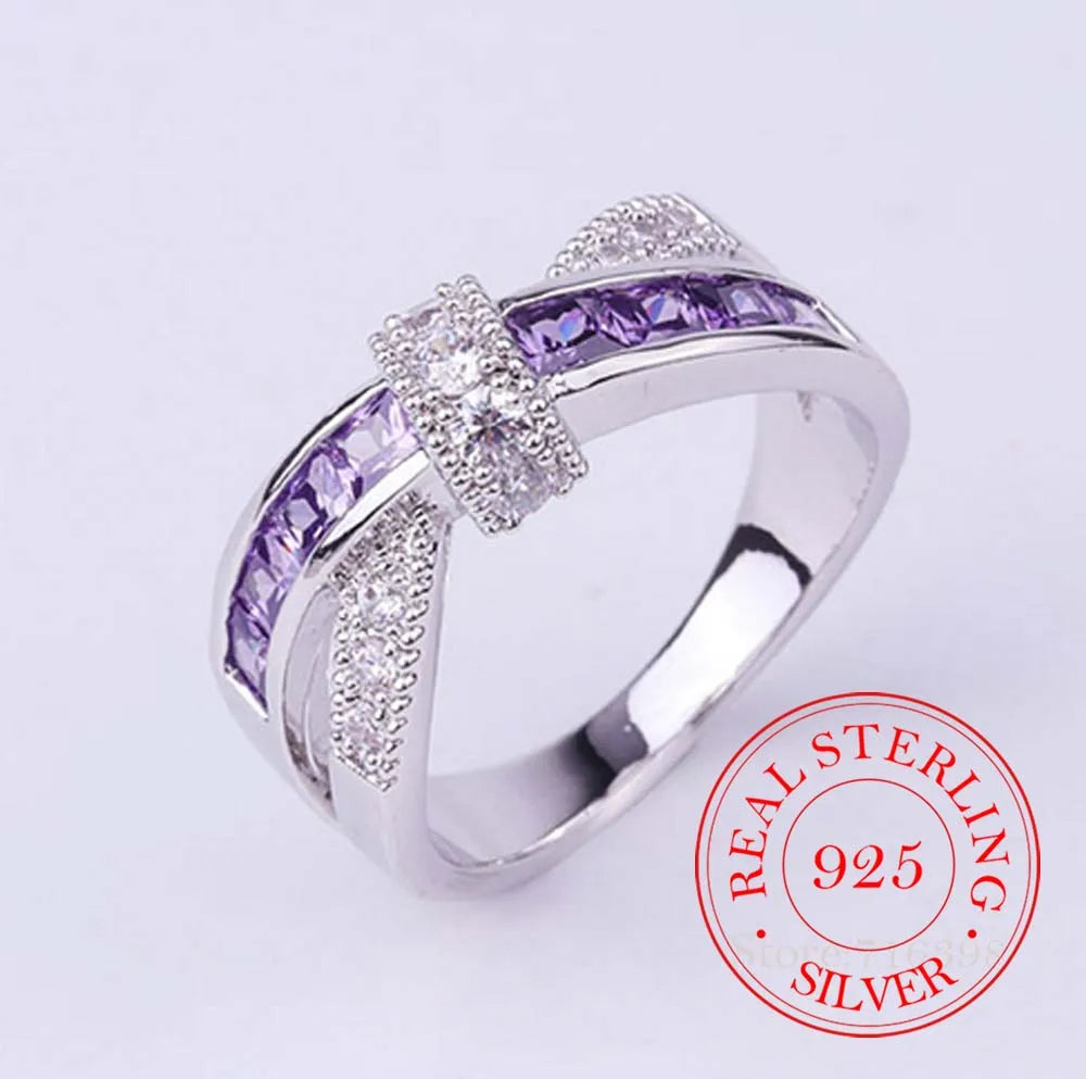 Bague Couple Argent 925 Cristal Violet Alliance Mariage | MDN