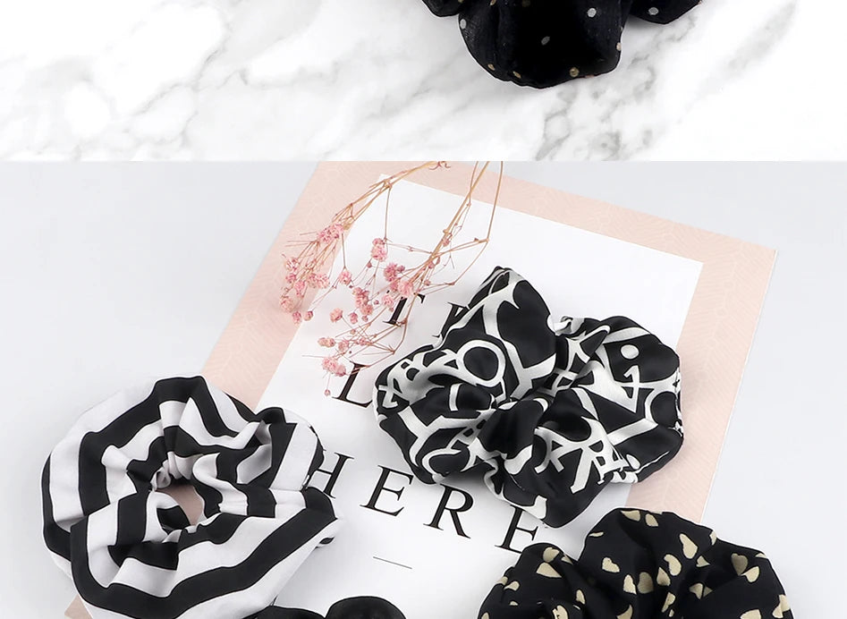 Lot de 3-5 Chouchous Satin Noir et Blanc - Élastiques Cheveux Élégants | MDN Store