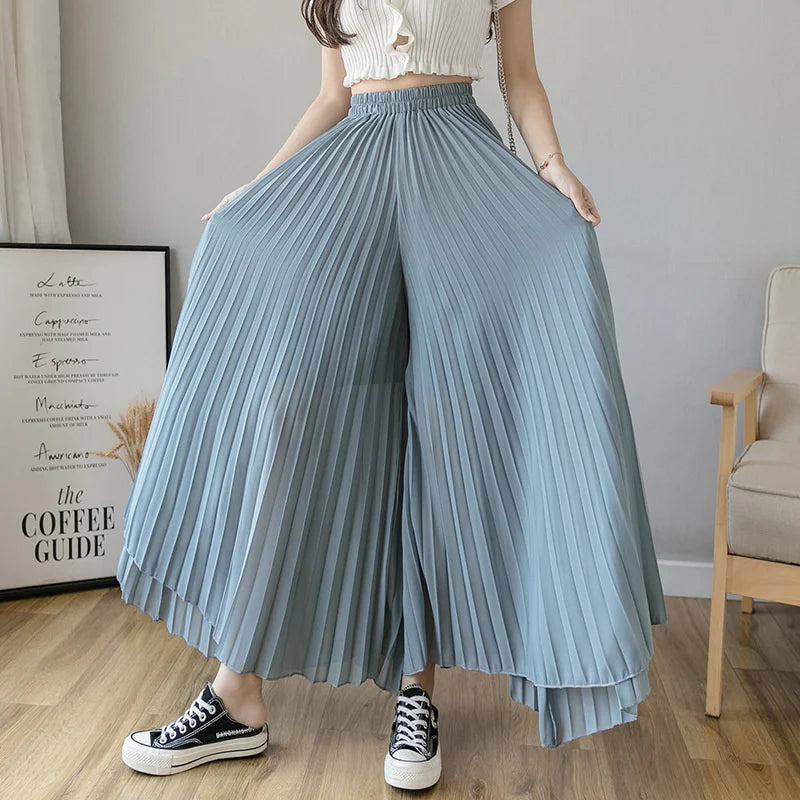 Pantalon Mousseline Plissé Taille Haute | MDN Store
