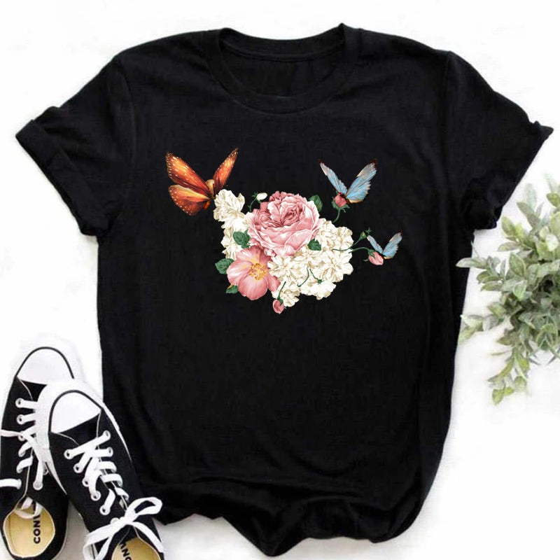 T-Chemise Coquelicot Rouge Noir Harajuku Femme | MDN Store