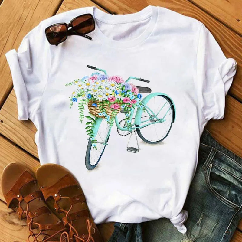 T-Shirt Velo et Tournesol Femme Harajuku Manches Courtes | MDN Store 25