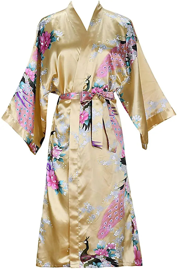 Kimono Femme Satin Floral Court Élégant | MDN