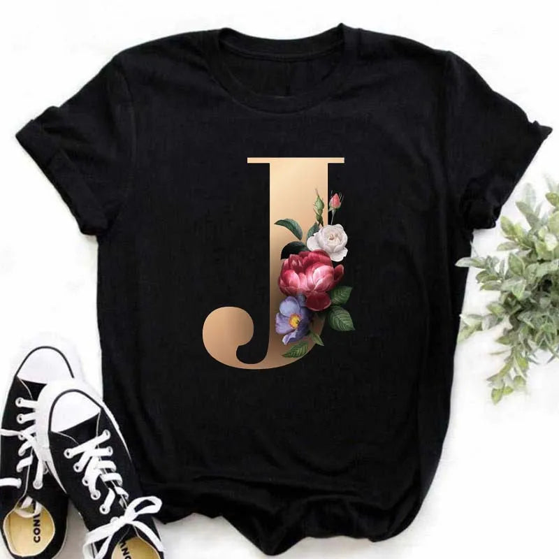 T-Shirt Alphabet Imprimé Femme Style Harajuku Décontracté | MDN Store 25