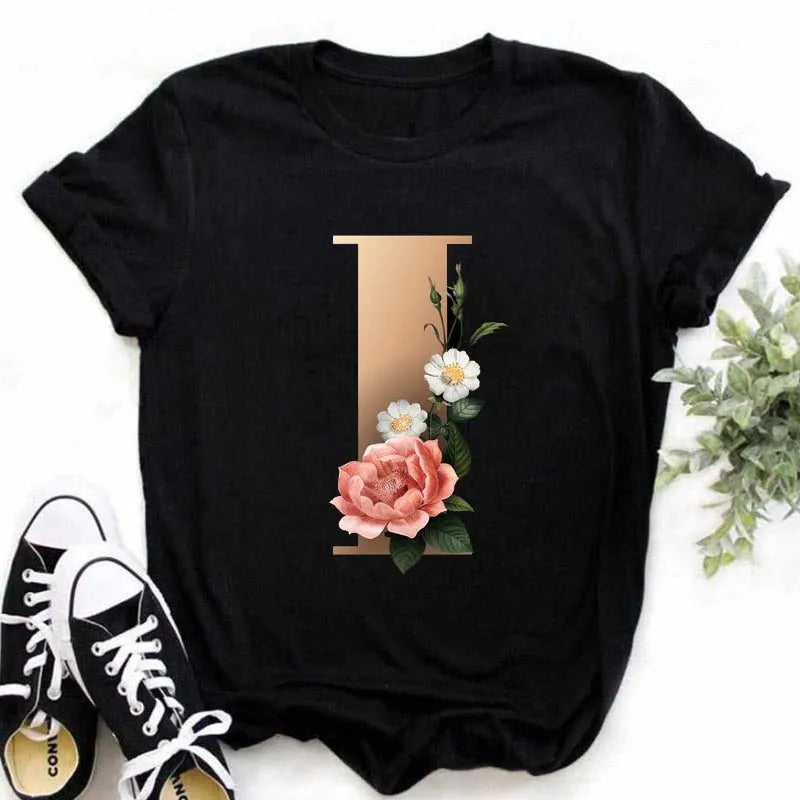 T-Shirt Alphabet Imprimé Femme Style Harajuku Décontracté | MDN Store 25
