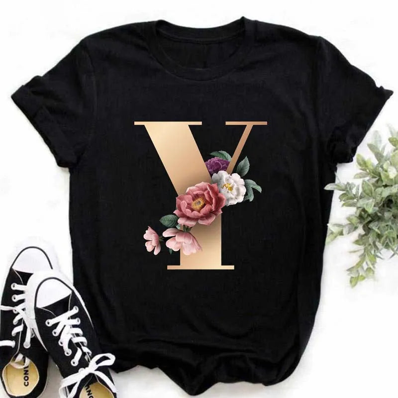 T-Shirt Alphabet Imprimé Femme Style Harajuku Décontracté | MDN Store 25