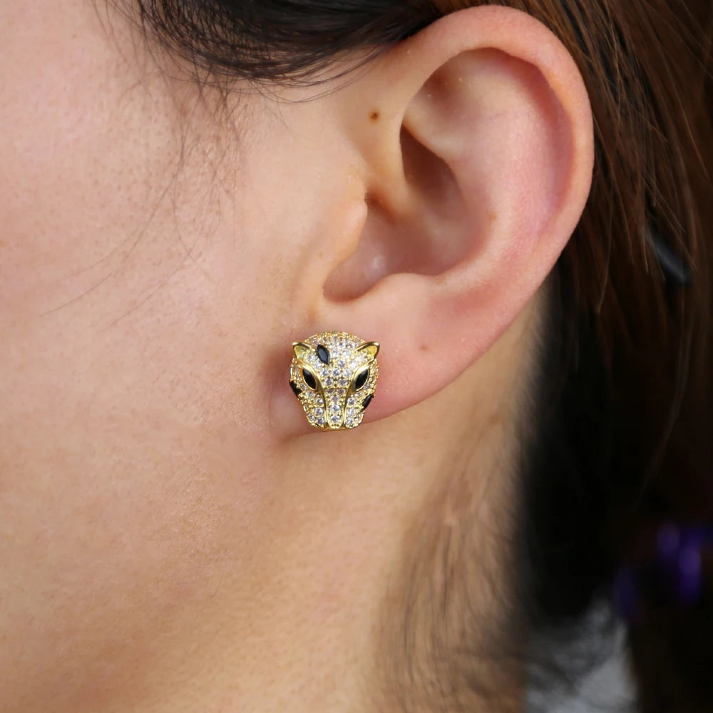 Boucles d'Oreilles Léopard Jaguar Or Zircon | MDN