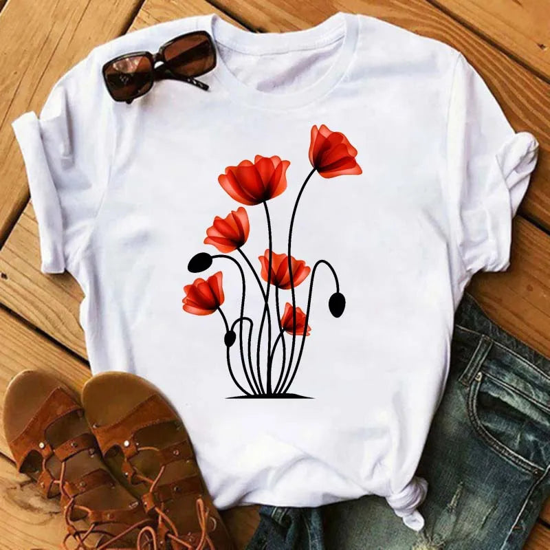 T-Chemise Coquelicots Rouges Style 90s Femme | MDN Store