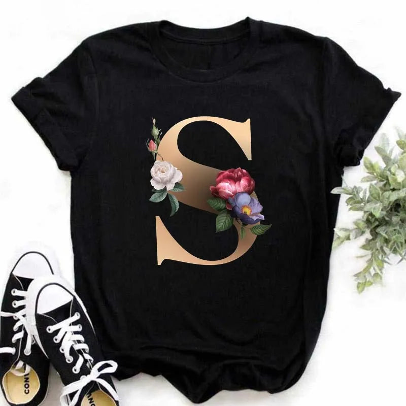 T-Shirt Alphabet Imprimé Femme Style Harajuku Décontracté | MDN Store 25