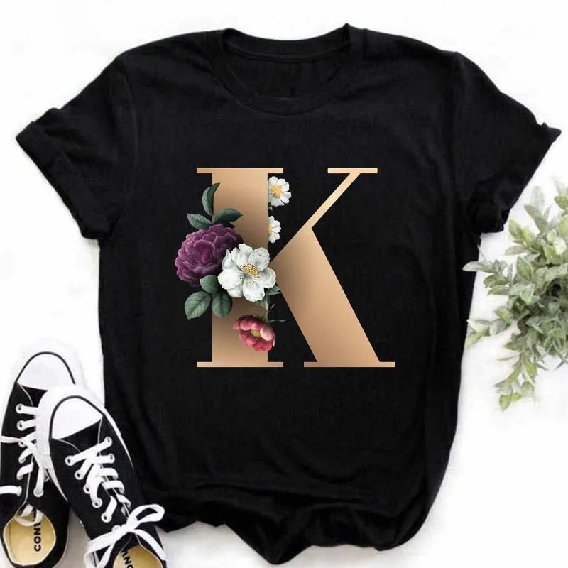 T-Shirt Alphabet Imprimé Femme Style Harajuku Décontracté | MDN Store 25