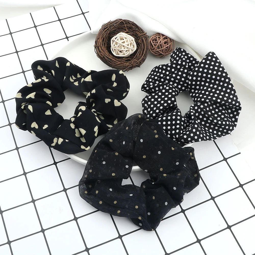 Lot de 3-5 Chouchous Satin Noir et Blanc - Élastiques Cheveux Élégants | MDN Store